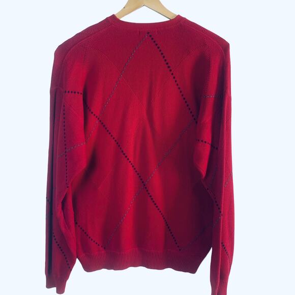 Nautica Size XL Men's V-Neck Sweater Red Blue Argyle Diamond Christmas Holiday - Picture 3 of 7